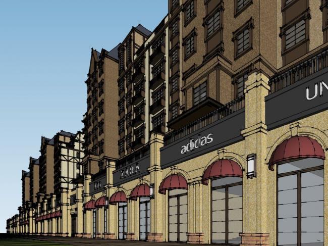 Sketchup别墅模型|联排别墅，德式风格，多层花园洋房，底层商业，西方新古典