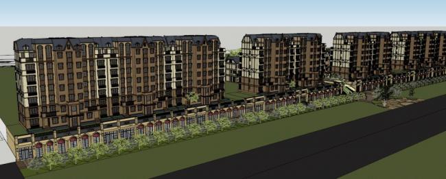 Sketchup别墅模型|联排别墅，德式风格，多层花园洋房，底层商业，西方新古典