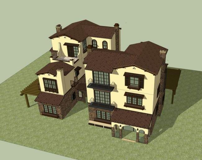 Sketchup别墅模型|独栋别墅，西班牙风格