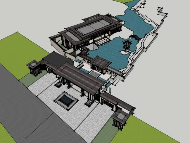 Sketchup别墅模型|别墅，中式风格，花园洋房