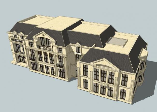 Sketchup别墅模型|联排别墅，国恒西溪公馆，法式