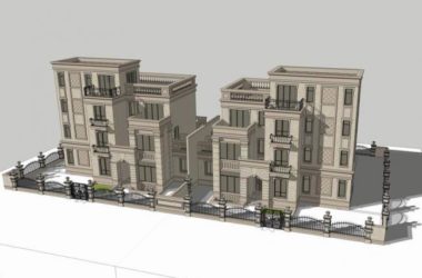 Sketchup别墅模型|双拼别墅，新古典风格，简欧式别墅-BIM建筑网