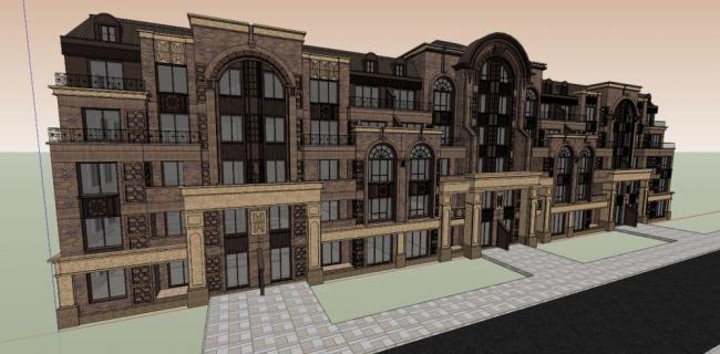 Sketchup别墅模型|联排别墅，西方新古典，花园洋房