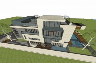 Sketchup别墅模型|独栋别墅，现代风格，庭院别墅，多层居住建筑-BIM建筑网