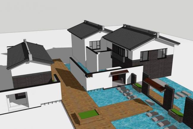 Sketchup别墅模型|独栋别墅，中式风格