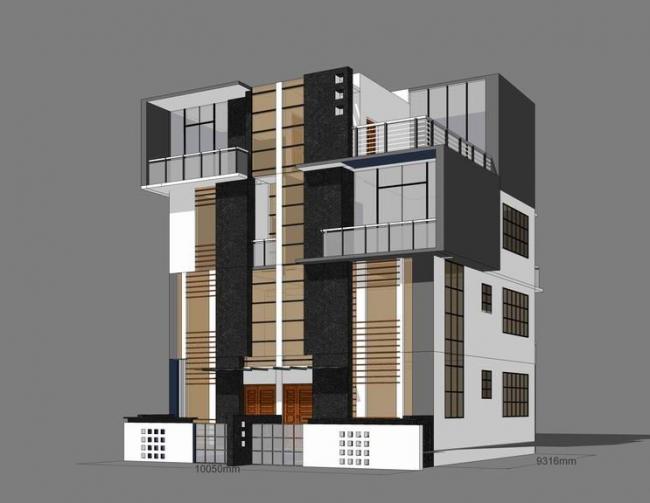 Sketchup别墅模型|农村自建房，双拼别墅，现代风格