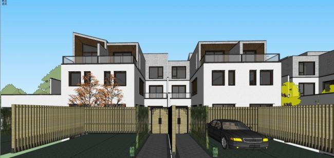 Sketchup别墅模型|联排别墅，现代风格