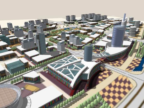 Sketchup规划模型|某市汽车城规划设计，现代风格