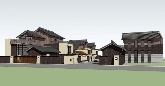 Sketchup别墅模型|独栋别墅，新中式风格，汉唐风