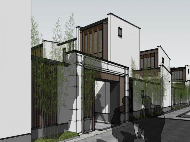 Sketchup别墅模型|联排别墅，新中式风格，东方新古典