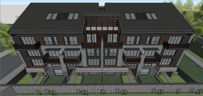 Sketchup别墅模型|联排别墅，新中式风格