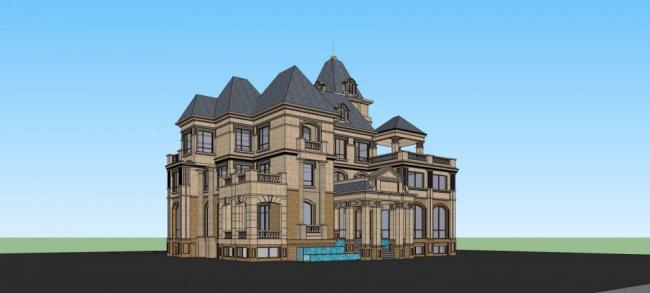 Sketchup别墅模型|法式奢华别墅，居住建筑，独栋别墅，多层，叠拼