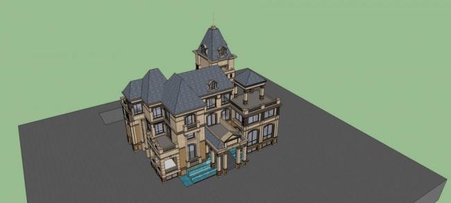 Sketchup别墅模型|法式奢华别墅，居住建筑，独栋别墅，多层，叠拼