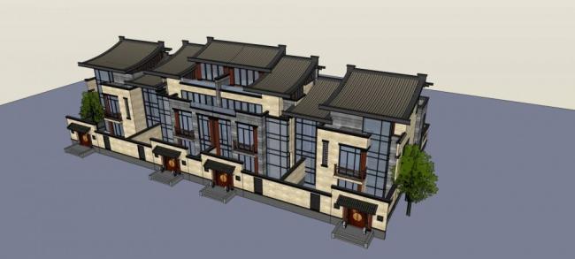Sketchup别墅模型|联排别墅，多层，居住建筑，中式风格
