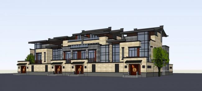 Sketchup别墅模型|联排别墅，多层，居住建筑，中式风格