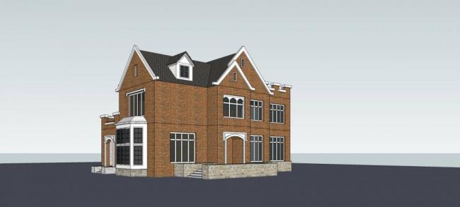 Sketchup别墅模型|独栋别墅，多层，居住建筑，英式，坡屋顶