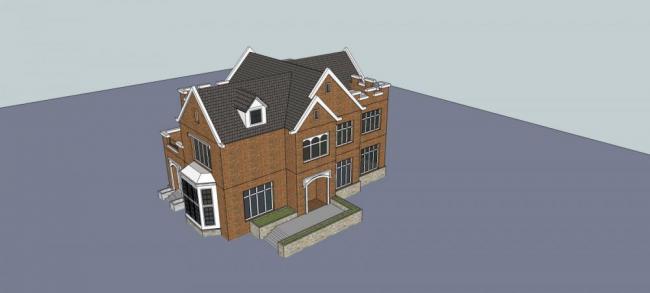 Sketchup别墅模型|独栋别墅，多层，居住建筑，英式，坡屋顶