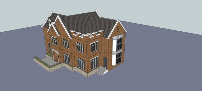 Sketchup别墅模型|独栋别墅，多层，居住建筑，英式，坡屋顶