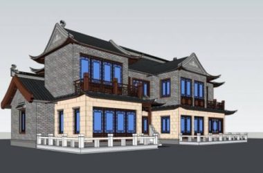 Sketchup别墅模型|独栋别墅,中式风格,居住建筑,多层-BIM建筑网