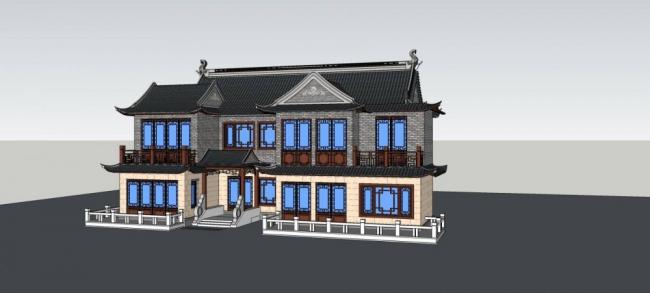 Sketchup别墅模型|独栋别墅，中式风格，居住建筑，多层