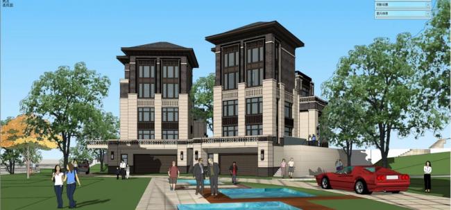 Sketchup别墅模型|独栋别墅，居住建筑，多层，新中式风格