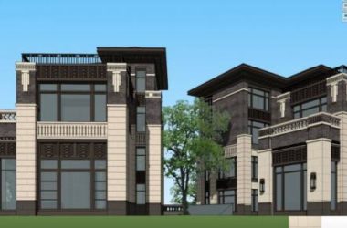 Sketchup别墅模型|独栋别墅,居住建筑,多层,新中式风格-BIM建筑网