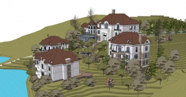 Sketchup别墅模型|山地别墅，法式风格，古典风格，花园洋房