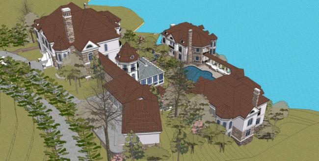 Sketchup别墅模型|山地别墅，法式风格，古典风格，花园洋房