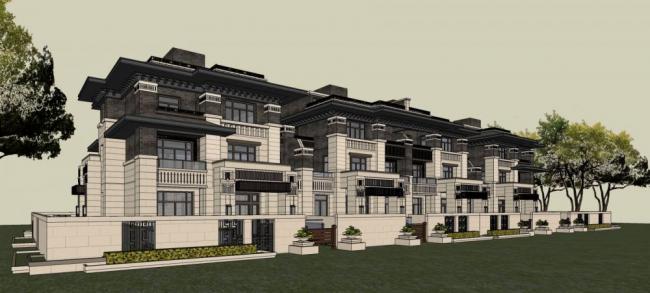 Sketchup别墅模型|联排别墅，赖特，新中式，居住建筑