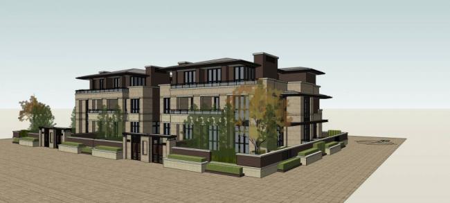 Sketchup别墅模型|联排别墅，草原风，多层，居住建筑，古典风格