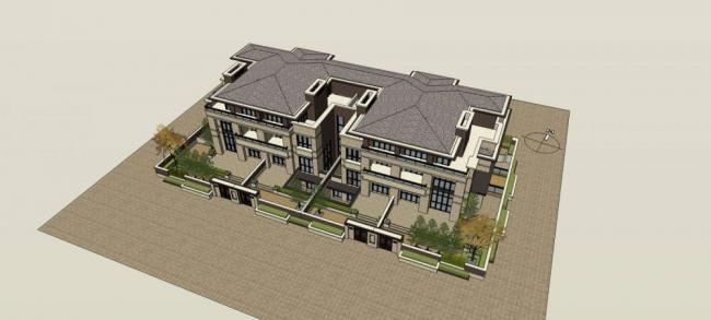 Sketchup别墅模型|联排别墅，草原风，多层，居住建筑，古典风格