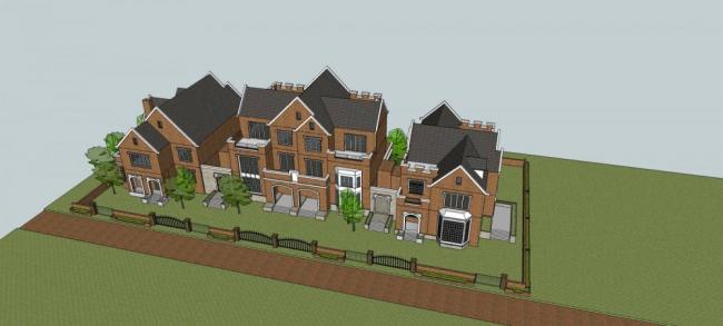 Sketchup别墅模型|多层，居住建筑，独栋别墅，双拼别墅 ，英式，坡屋顶