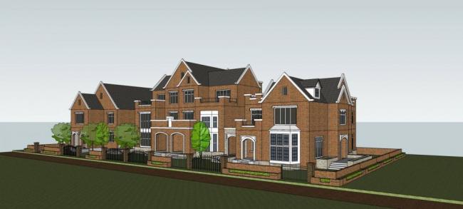 Sketchup别墅模型|多层，居住建筑，独栋别墅，双拼别墅 ，英式，坡屋顶