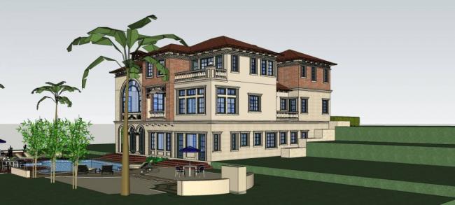 Sketchup别墅模型|山地别墅，西班牙风格，居住建筑，独栋别墅，多层，欧式