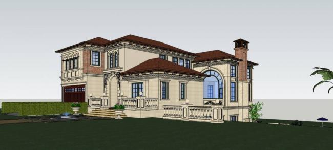 Sketchup别墅模型|山地别墅，西班牙风格，居住建筑，独栋别墅，多层，欧式