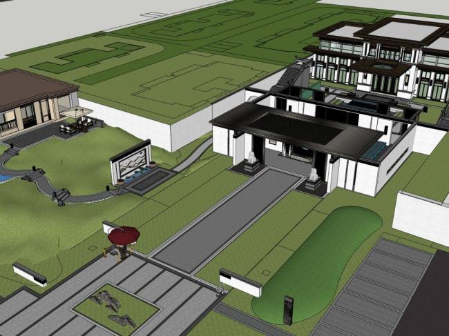 Sketchup别墅模型|多层别墅，住宅，中式风格，东方古典