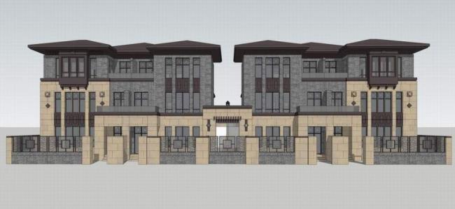 Sketchup别墅模型|中信泰富别墅，双拼别墅，联排别墅 ，新中式风格