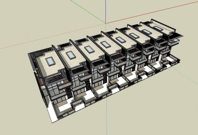 Sketchup别墅模型|联排别墅，现代风格