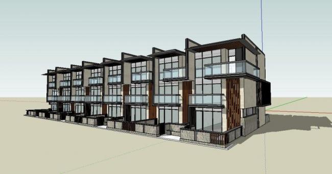 Sketchup别墅模型|联排别墅，现代风格