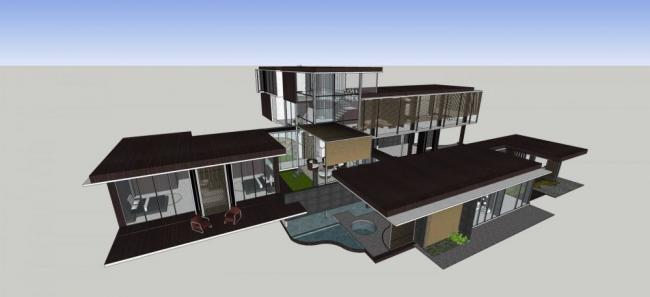 Sketchup别墅模型|独栋别墅，新中式风格