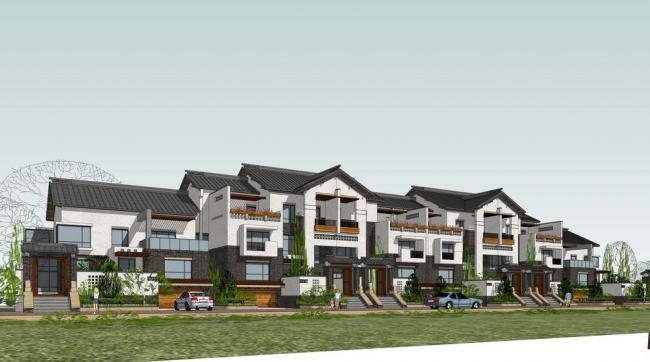 Sketchup别墅模型|联排别墅，中式风格