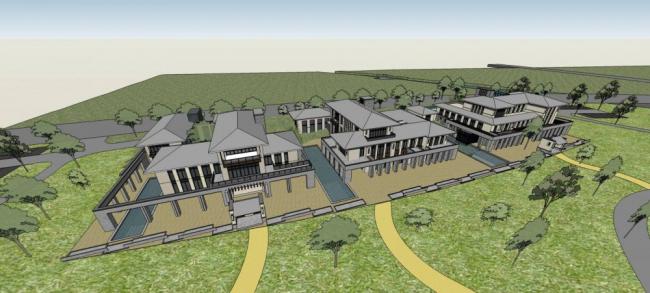 Sketchup别墅模型|沿湖别墅群，中式风格，多层居住建筑，独栋别墅