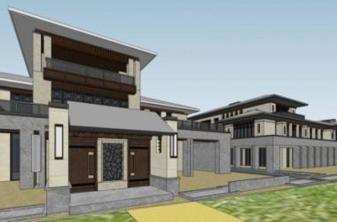 Sketchup别墅模型|沿湖别墅群,中式风格,多层居住建筑,独栋别墅-BIM建筑网