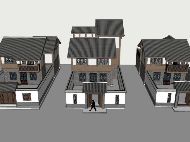 Sketchup别墅模型|独栋别墅，别墅群体，中式风格