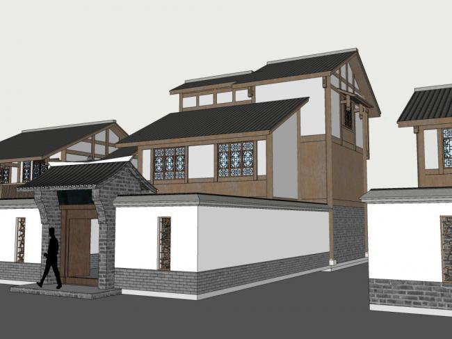 Sketchup别墅模型|独栋别墅，别墅群体，中式风格