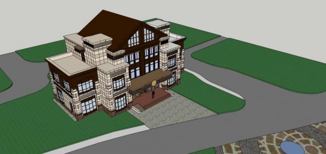 Sketchup别墅模型|独栋别墅，古典风格，居住建筑
