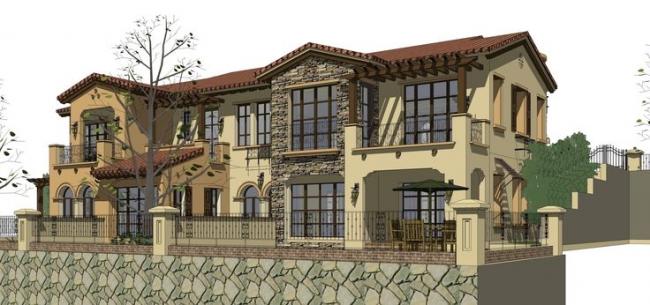 Sketchup别墅模型|两层住宅，双拼别墅，托斯卡纳风格，古典风格