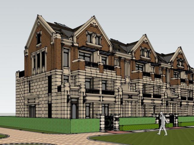 Sketchup别墅模型|联排别墅，多层花园洋房，古典风格