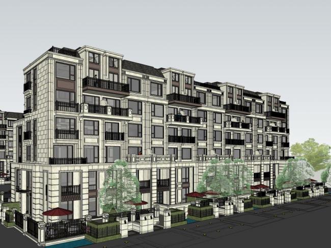 Sketchup别墅模型|联排别墅，法式风格，多层花园洋房，古典风格