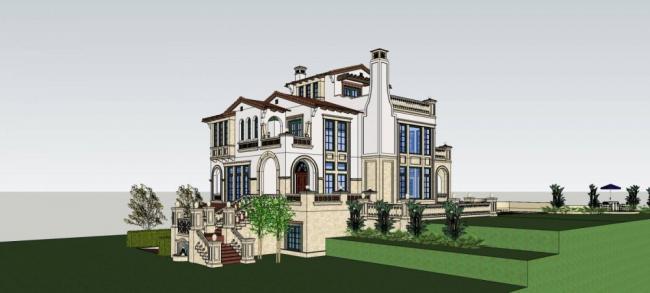Sketchup别墅模型|叠拼别墅，独栋别墅，西班牙风格，古典风格